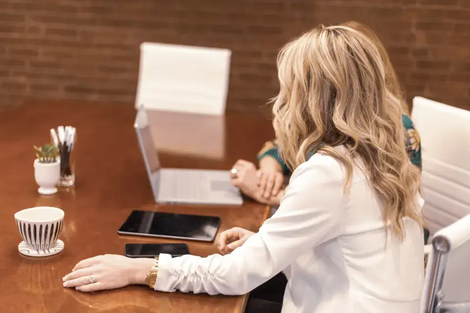 Reunión de trabajo en una oficina entre dos personas